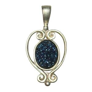 Sajen Sterling Silver Blue Druzy Quartz Oval Pendant